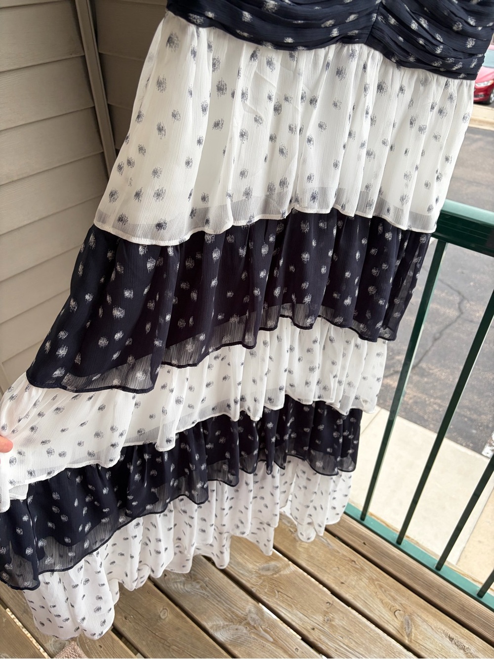 🆕✨ 1.STATE Polka Dot Tiered Maxi Dress Size 14 White Navy Chiffon Casual Party - Picture 9 of 17